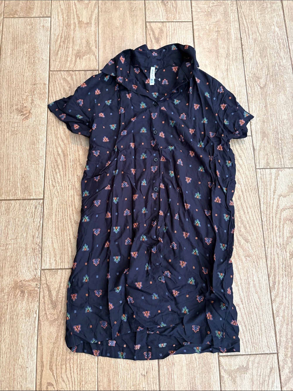 Navy Floral Button-Front Shirt Dress